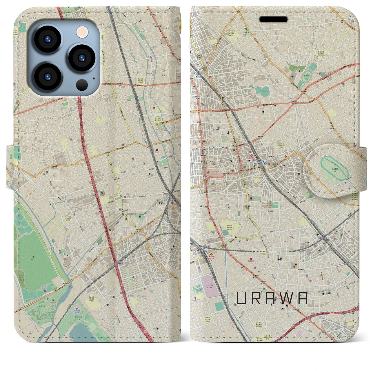 【浦和】地図柄iPhoneケース（手帳両面タイプ・ナチュラル）iPhone 13 Pro Max 用