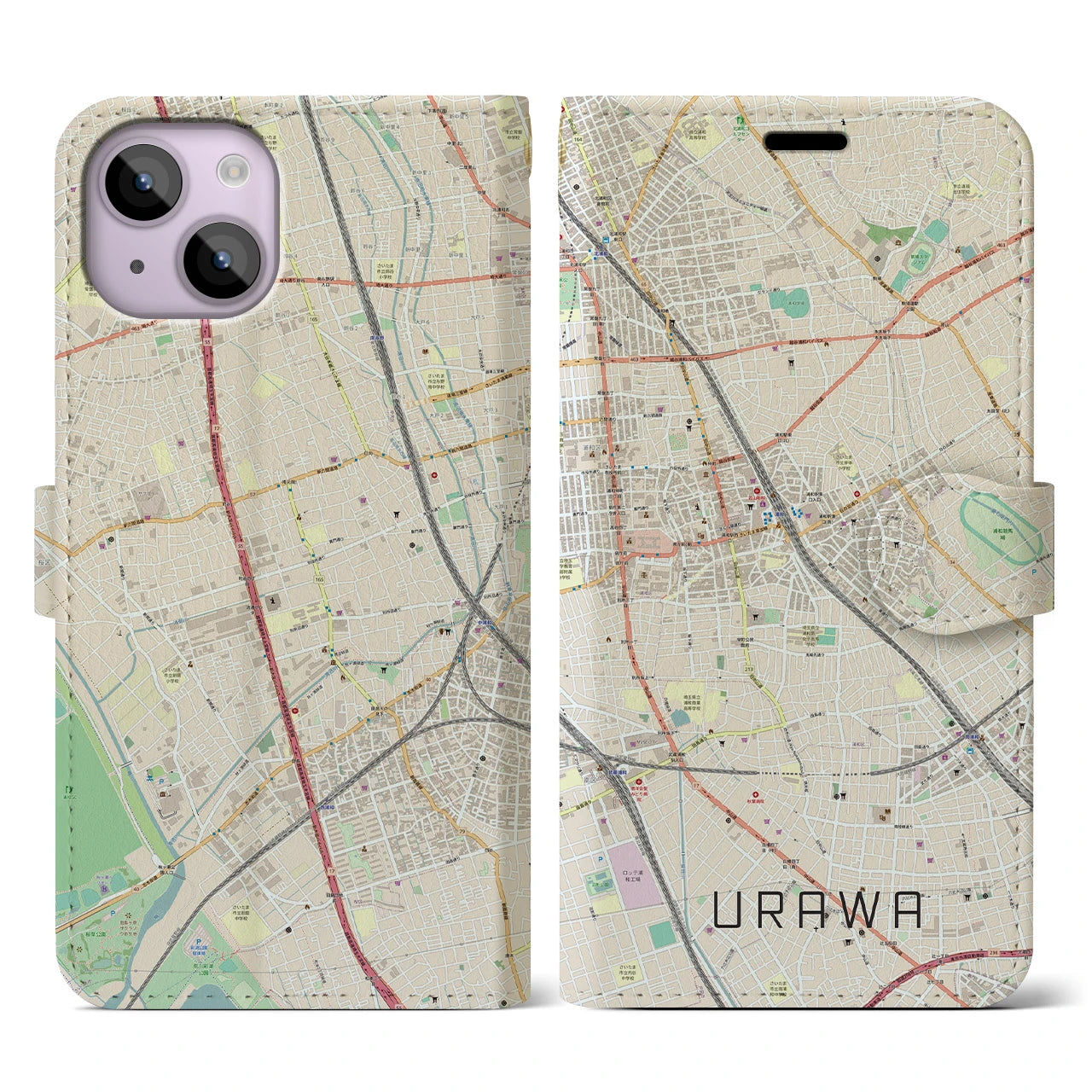 【浦和】地図柄iPhoneケース（手帳両面タイプ・ナチュラル）iPhone 14 用