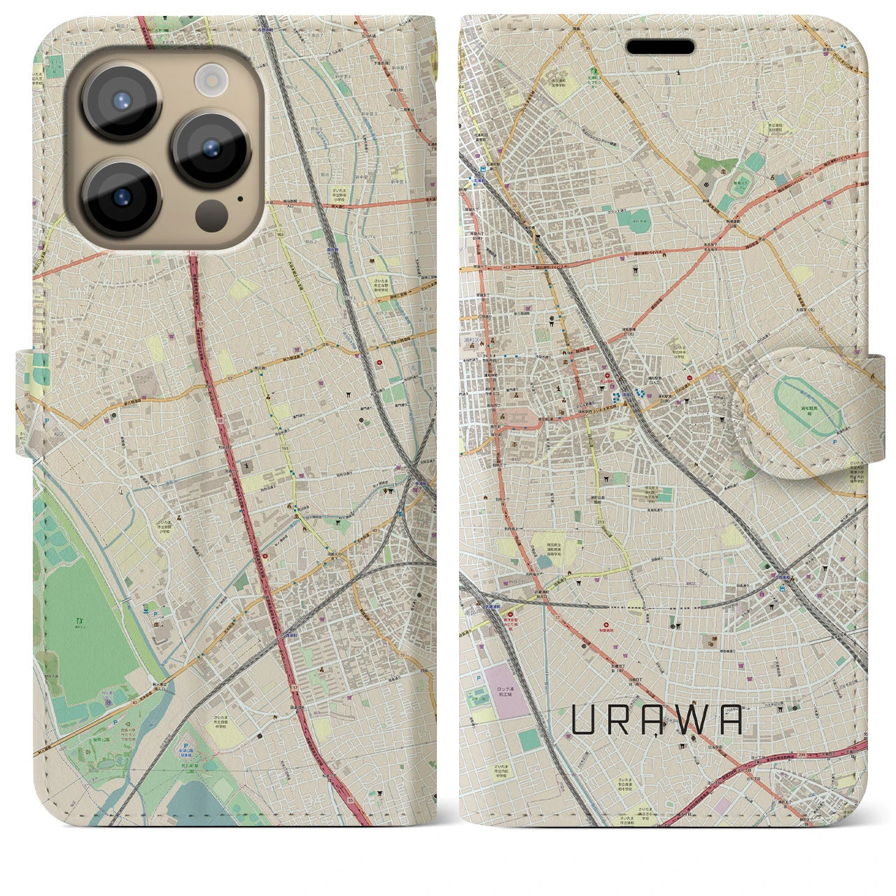 【浦和】地図柄iPhoneケース（手帳両面タイプ・ナチュラル）iPhone 14 Pro Max 用