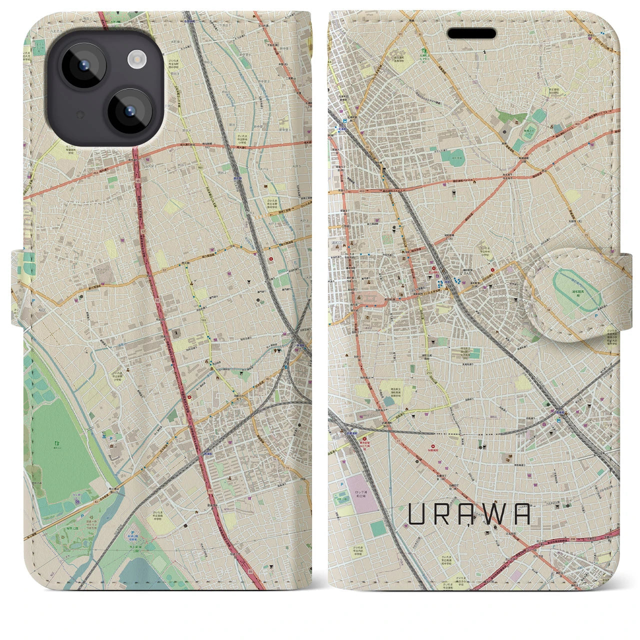 【浦和】地図柄iPhoneケース（手帳両面タイプ・ナチュラル）iPhone 14 Plus 用
