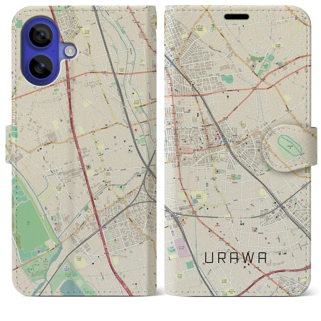【浦和(埼玉県)】地図柄iPhoneケース(手帳タイプ)ナチュラル・iPhone 16 Pro Max 用