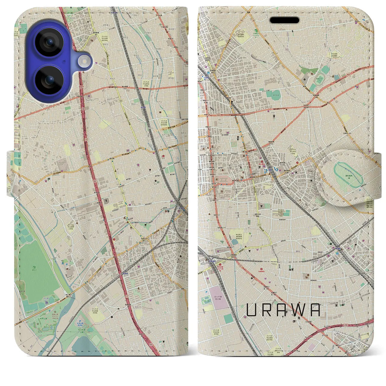 【浦和（埼玉県）】地図柄iPhoneケース（手帳タイプ）ナチュラル・iPhone 16 Pro Max 用