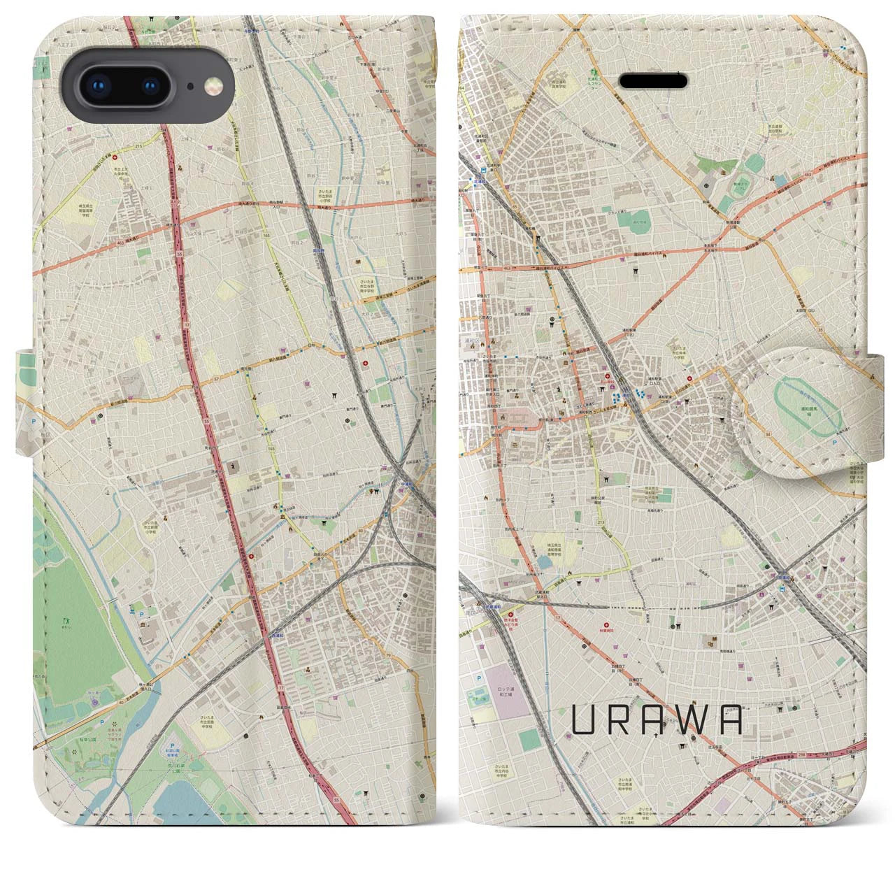 【浦和】地図柄iPhoneケース（手帳両面タイプ・ナチュラル）iPhone 8Plus /7Plus / 6sPlus / 6Plus 用