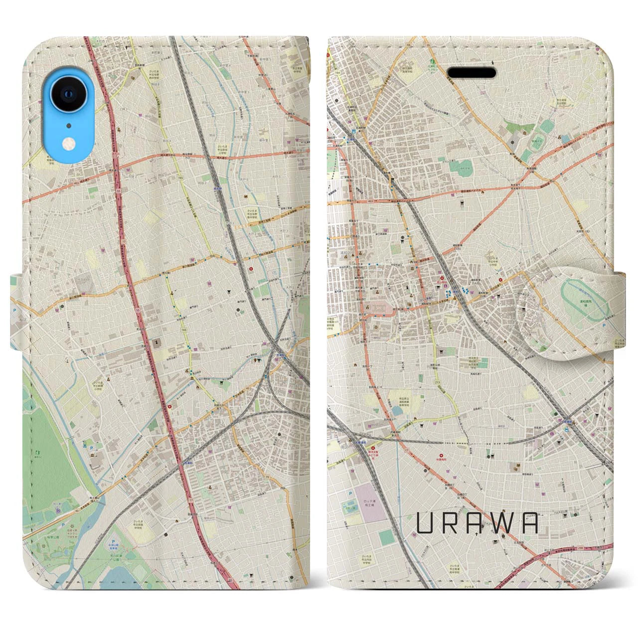 【浦和】地図柄iPhoneケース（手帳両面タイプ・ナチュラル）iPhone XR 用
