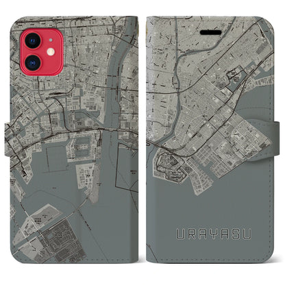 【浦安2（千葉県）】地図柄iPhoneケース（手帳タイプ）モノトーン・iPhone 11 用