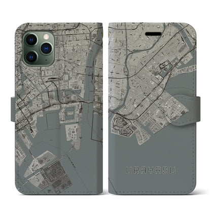 【浦安2（千葉県）】地図柄iPhoneケース（手帳タイプ）モノトーン・iPhone 11 Pro 用