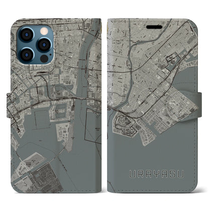 【浦安2（千葉県）】地図柄iPhoneケース（手帳タイプ）モノトーン・iPhone 12 / 12 Pro 用