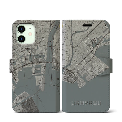 【浦安2（千葉県）】地図柄iPhoneケース（手帳タイプ）モノトーン・iPhone 12 mini 用