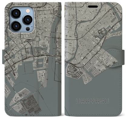 【浦安2（千葉県）】地図柄iPhoneケース（手帳タイプ）モノトーン・iPhone 13 Pro Max 用