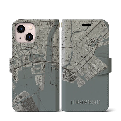 【浦安2（千葉県）】地図柄iPhoneケース（手帳タイプ）モノトーン・iPhone 13 mini 用