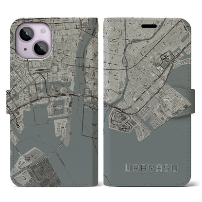 【浦安2（千葉県）】地図柄iPhoneケース（手帳タイプ）モノトーン・iPhone 14 用