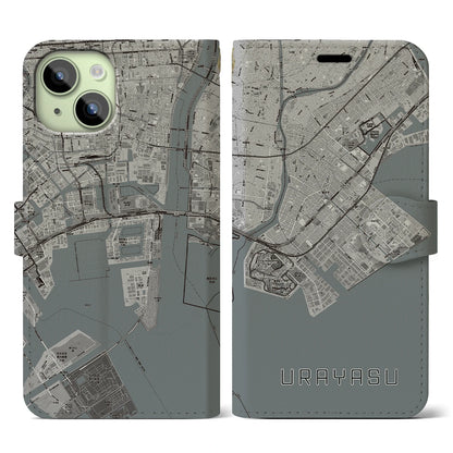 【浦安2（千葉県）】地図柄iPhoneケース（手帳タイプ）モノトーン・iPhone 15 用