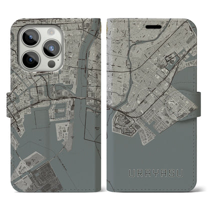 【浦安2（千葉県）】地図柄iPhoneケース（手帳タイプ）モノトーン・iPhone 15 Pro 用