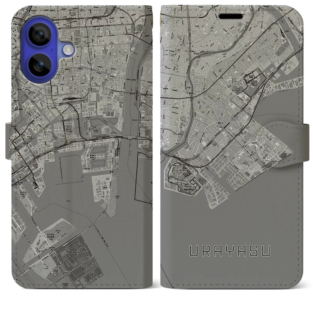 【浦安2(千葉県)】地図柄iPhoneケース(手帳タイプ)モノトーン・iPhone 16 Pro Max 用