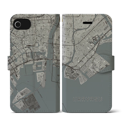 【浦安2（千葉県）】地図柄iPhoneケース（手帳タイプ）モノトーン・iPhone SE（第3 / 第2世代） / 8 / 7 / 6s / 6 用