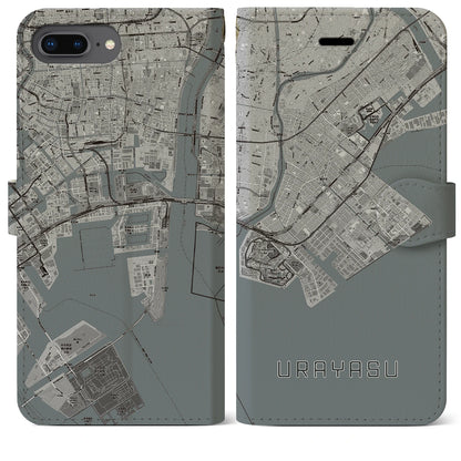 【浦安2（千葉県）】地図柄iPhoneケース（手帳タイプ）モノトーン・iPhone 8Plus /7Plus / 6sPlus / 6Plus 用