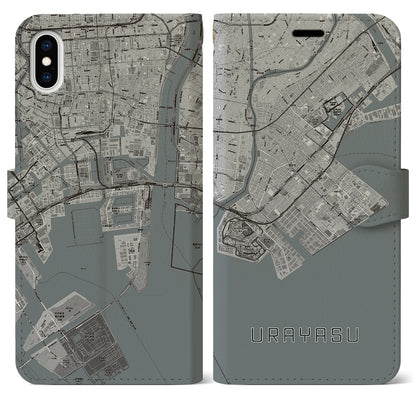 【浦安2（千葉県）】地図柄iPhoneケース（手帳タイプ）モノトーン・iPhone XS Max 用