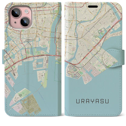 【浦安2（千葉県）】地図柄iPhoneケース（手帳タイプ）ナチュラル・iPhone 15 Plus 用