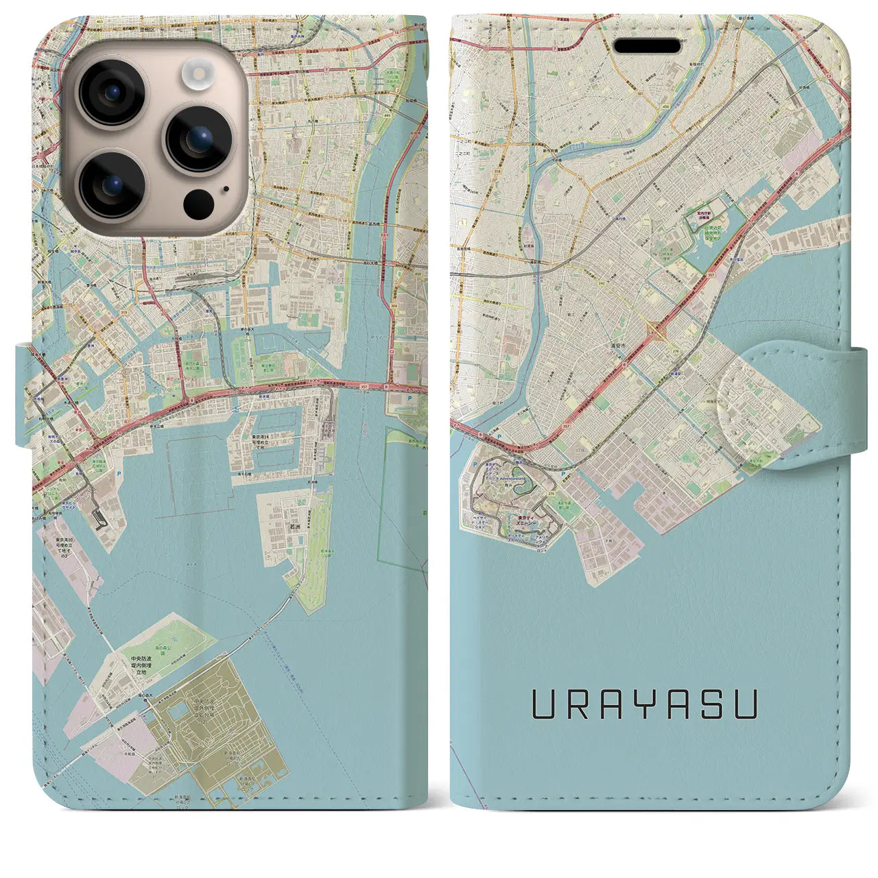 【浦安2（千葉県）】地図柄iPhoneケース（手帳タイプ）ナチュラル・iPhone 16 Plus 用