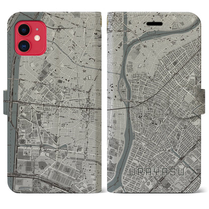 【浦安（千葉県）】地図柄iPhoneケース（手帳タイプ）モノトーン・iPhone 11 用