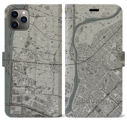 【浦安（千葉県）】地図柄iPhoneケース（手帳タイプ）モノトーン・iPhone 11 Pro Max 用