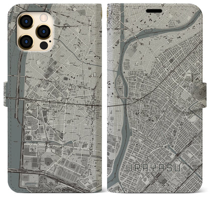 【浦安（千葉県）】地図柄iPhoneケース（手帳タイプ）モノトーン・iPhone 12 Pro Max 用