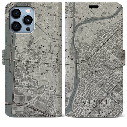 【浦安（千葉県）】地図柄iPhoneケース（手帳タイプ）モノトーン・iPhone 13 Pro Max 用