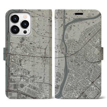 【浦安（千葉県）】地図柄iPhoneケース（手帳タイプ）モノトーン・iPhone 13 Pro 用