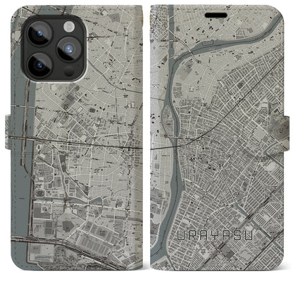 【浦安（千葉県）】地図柄iPhoneケース（手帳タイプ）モノトーン・iPhone 15 Pro Max 用