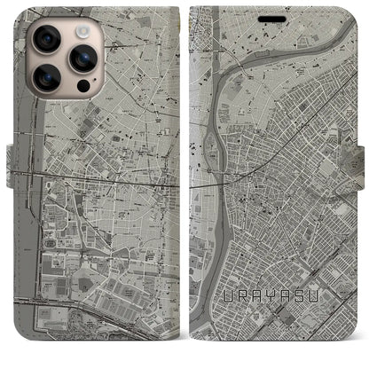 【浦安（千葉県）】地図柄iPhoneケース（手帳タイプ）モノトーン・iPhone 16 Plus 用