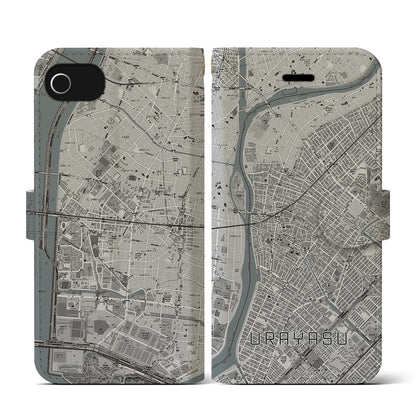 【浦安（千葉県）】地図柄iPhoneケース（手帳タイプ）モノトーン・iPhone SE（第3 / 第2世代） / 8 / 7 / 6s / 6 用