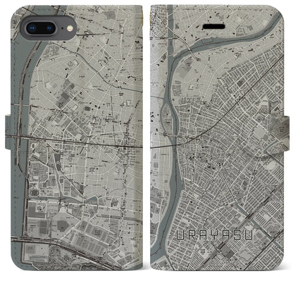 【浦安（千葉県）】地図柄iPhoneケース（手帳タイプ）モノトーン・iPhone 8Plus /7Plus / 6sPlus / 6Plus 用