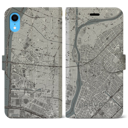 【浦安（千葉県）】地図柄iPhoneケース（手帳タイプ）モノトーン・iPhone XR 用