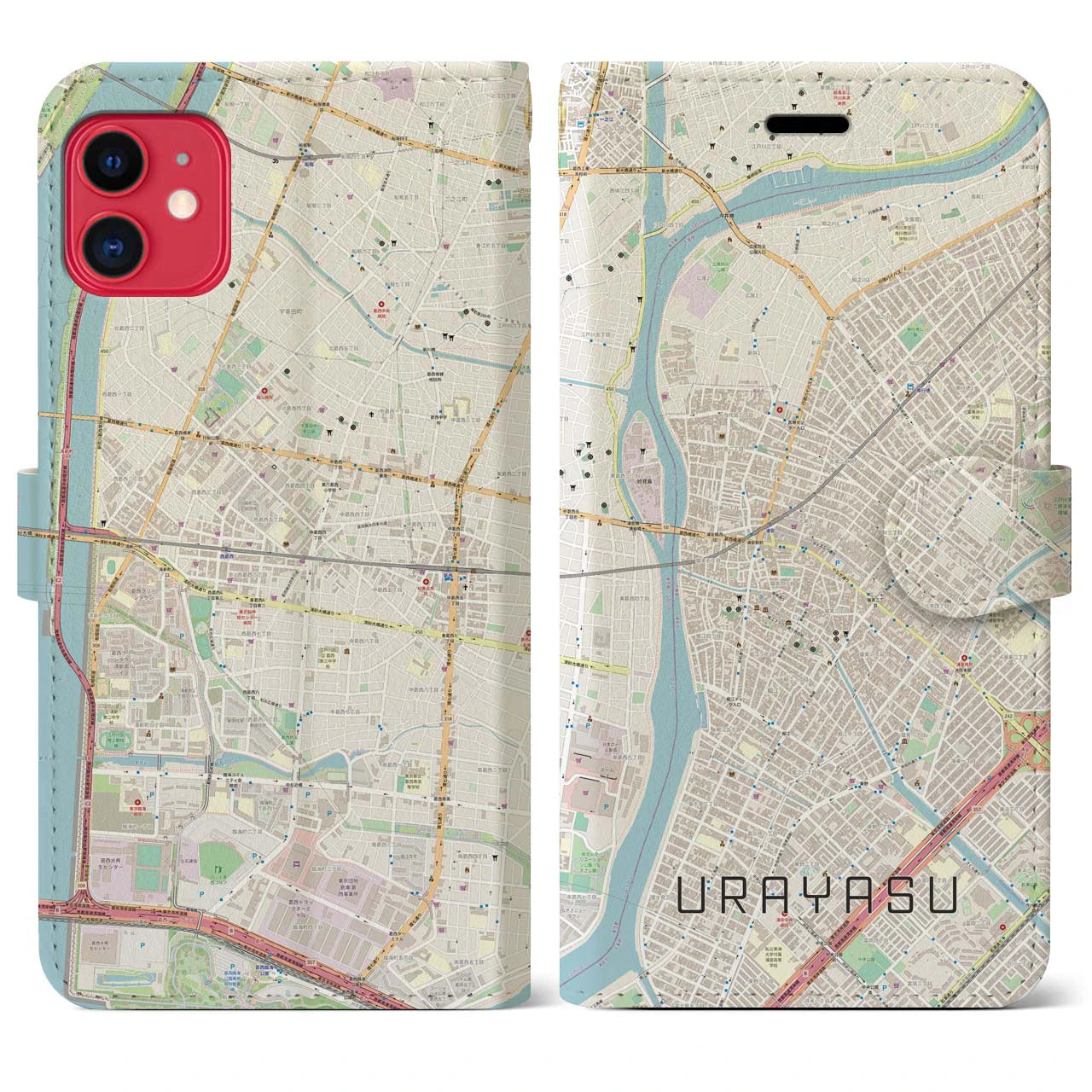 【浦安】地図柄iPhoneケース（手帳両面タイプ・ナチュラル）iPhone 11 用