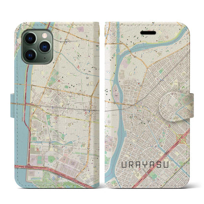 【浦安（千葉県）】地図柄iPhoneケース（手帳タイプ）ナチュラル・iPhone 11 Pro 用