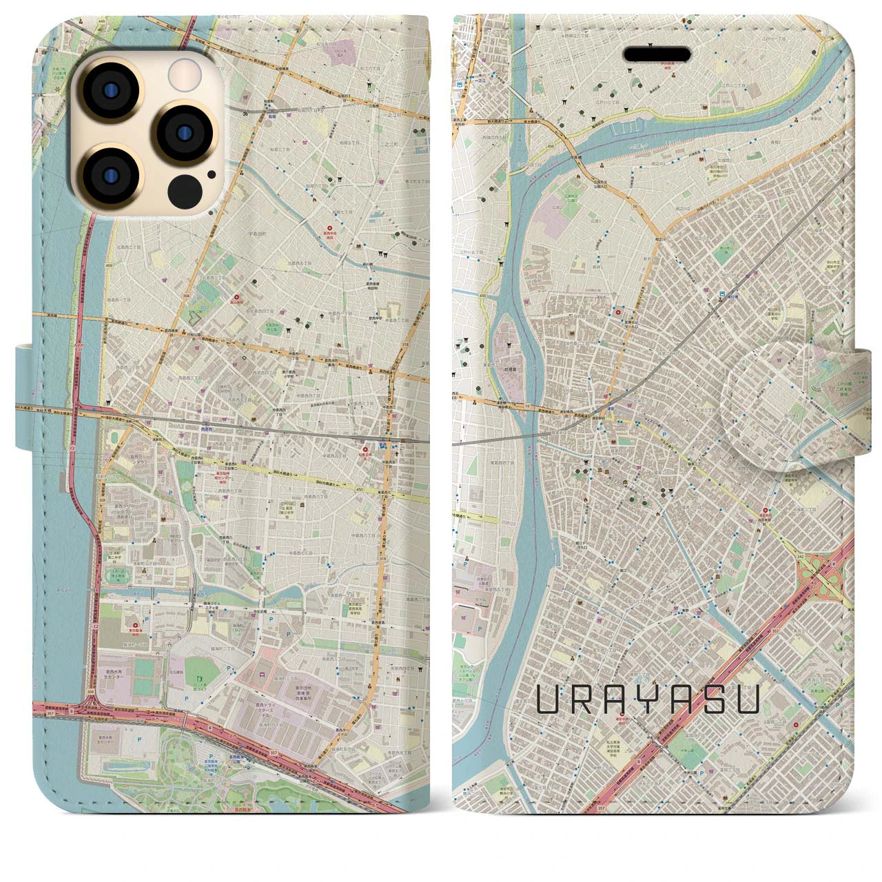 【浦安】地図柄iPhoneケース（手帳両面タイプ・ナチュラル）iPhone 12 Pro Max 用