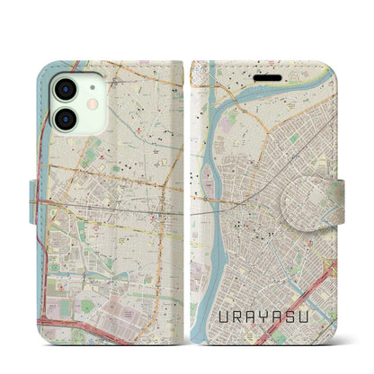 【浦安（千葉県）】地図柄iPhoneケース（手帳タイプ）ナチュラル・iPhone 12 mini 用