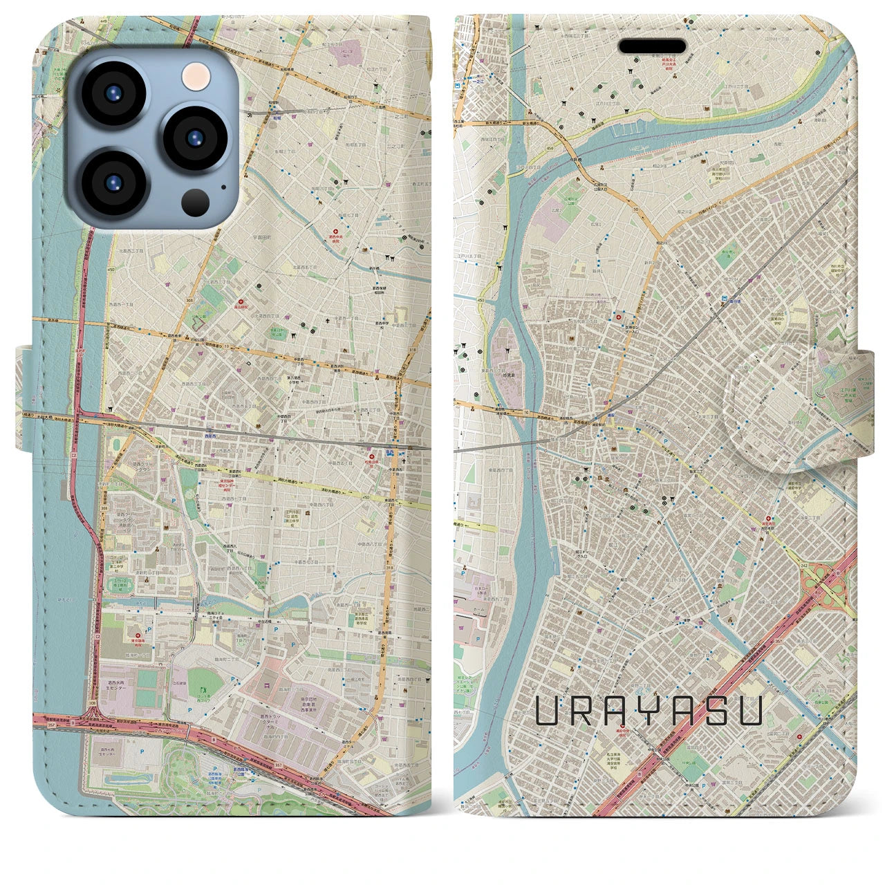 【浦安】地図柄iPhoneケース（手帳両面タイプ・ナチュラル）iPhone 13 Pro Max 用