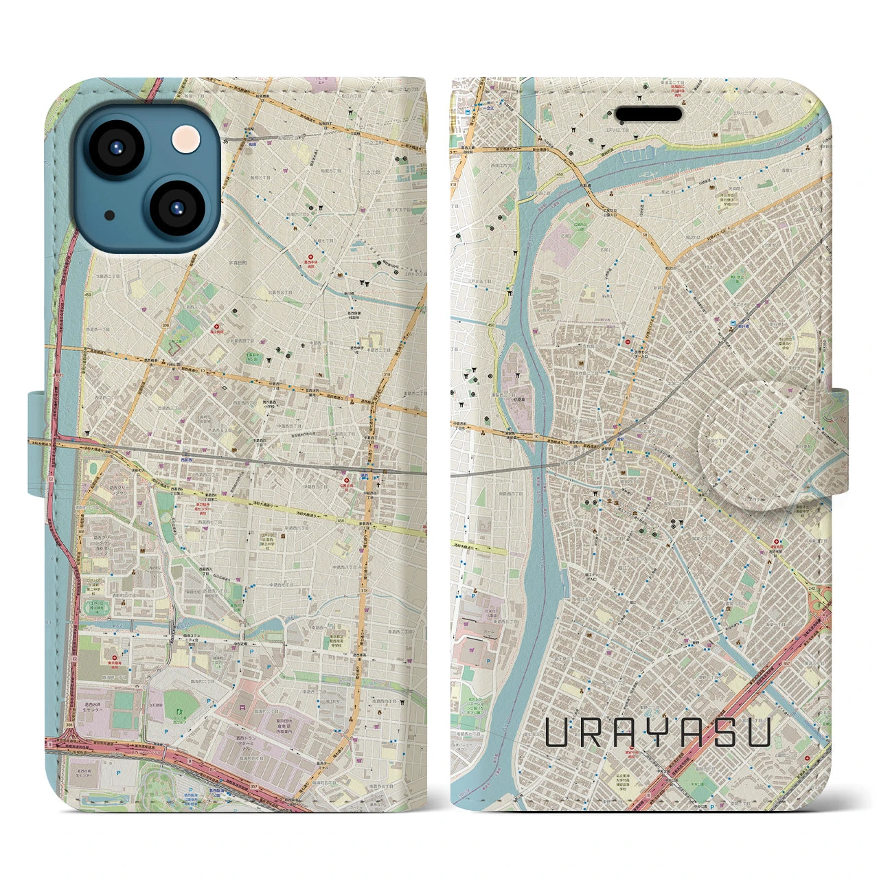 【浦安】地図柄iPhoneケース（手帳両面タイプ・ナチュラル）iPhone 13 Pro 用