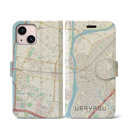 【浦安（千葉県）】地図柄iPhoneケース（手帳タイプ）ナチュラル・iPhone 13 mini 用