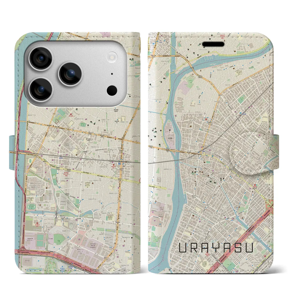 【浦安（千葉県）】地図柄iPhoneケース（手帳タイプ）モノトーン・iPhone 17 Pro Max 用