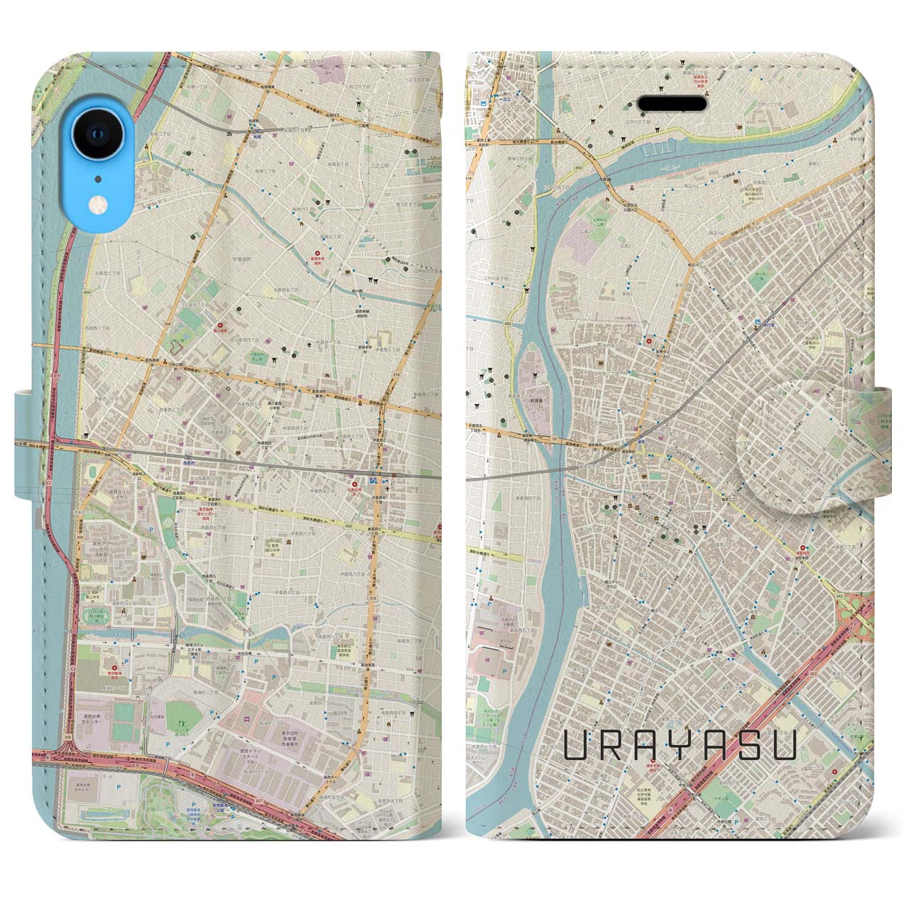 【浦安】地図柄iPhoneケース（手帳両面タイプ・ナチュラル）iPhone XR 用