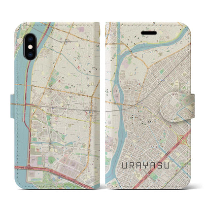 【浦安（千葉県）】地図柄iPhoneケース（手帳タイプ）ナチュラル・iPhone XS / X 用