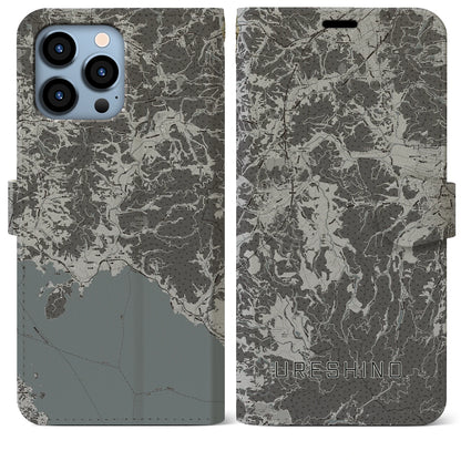 【嬉野（佐賀県）】地図柄iPhoneケース（手帳タイプ）モノトーン・iPhone 13 Pro Max 用