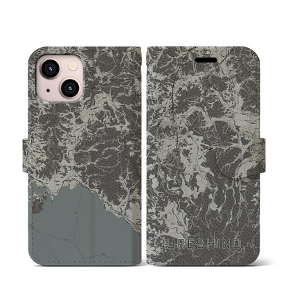 【嬉野（佐賀県）】地図柄iPhoneケース（手帳タイプ）モノトーン・iPhone 13 mini 用