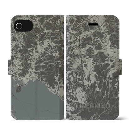 【嬉野（佐賀県）】地図柄iPhoneケース（手帳タイプ）モノトーン・iPhone SE（第3 / 第2世代） / 8 / 7 / 6s / 6 用