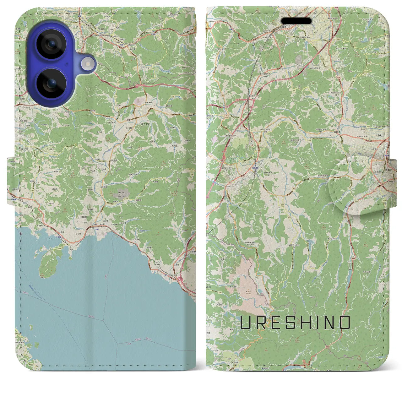 【嬉野（佐賀県）】地図柄iPhoneケース（手帳タイプ）ナチュラル・iPhone 16 Pro Max 用