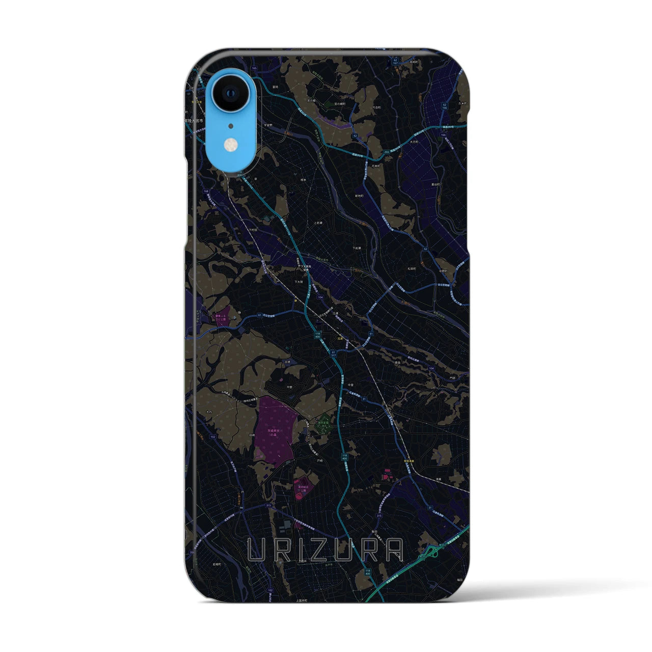 【瓜連（茨城県）】地図柄iPhoneケース（バックカバータイプ）ブラック・iPhone XR 用