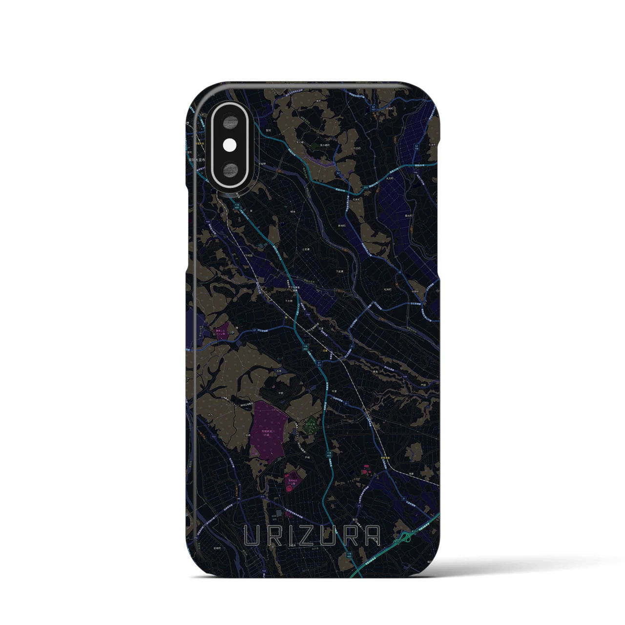 【瓜連（茨城県）】地図柄iPhoneケース（バックカバータイプ）ブラック・iPhone XS / X 用