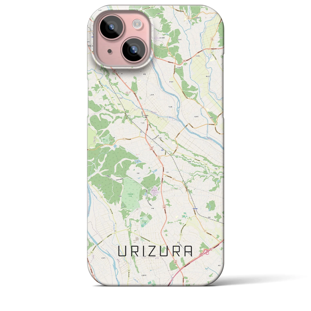 【瓜連（茨城県）】地図柄iPhoneケース（バックカバータイプ）ナチュラル・iPhone 15 Plus 用